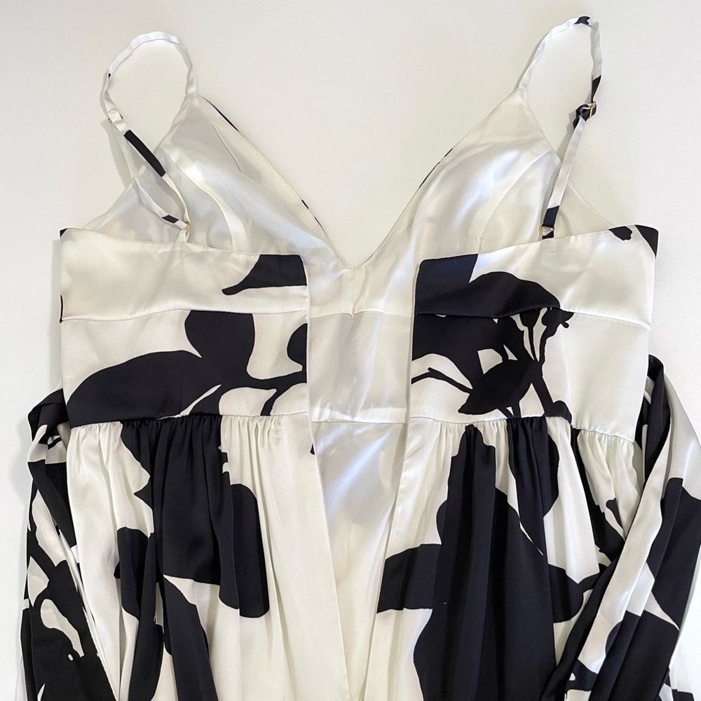 Anthropologie Hutch Guthrie Floral Satin Ruffle Hem Maxi Dress Black White 0 - Picture 12 of 16